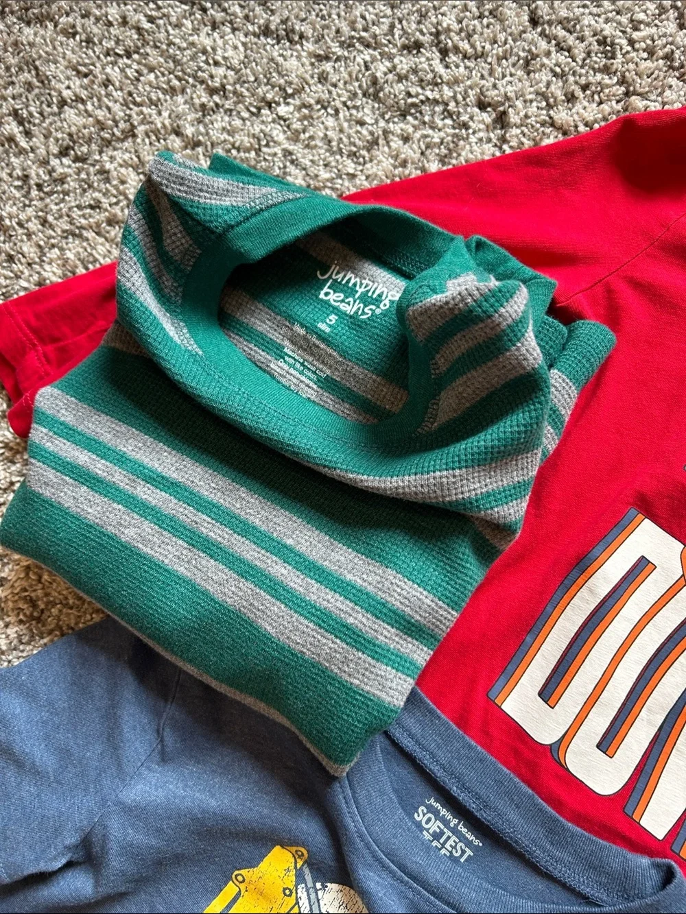 14 Boys Long-Sleeve Tee Lot 5T- Red, Green, Blue, Gray, Yellow, Maroon